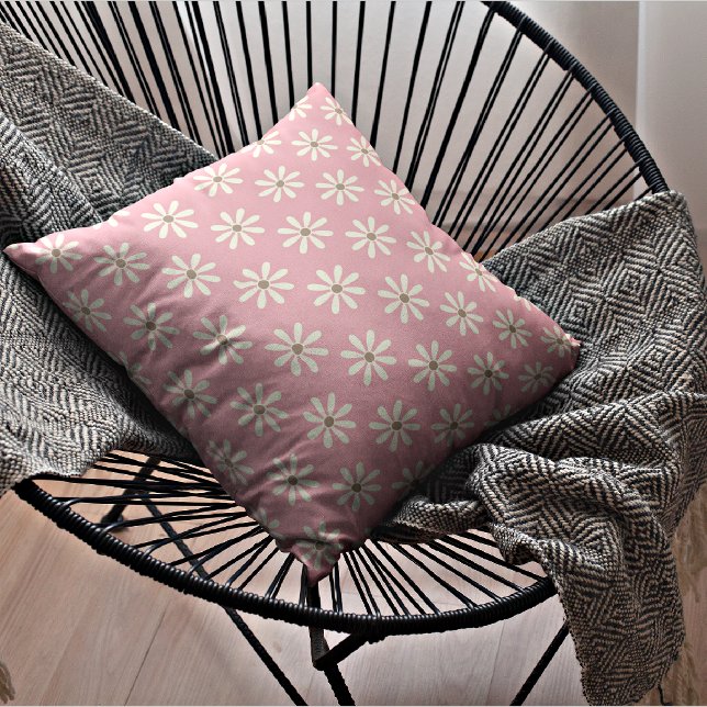 Pink Flowers/Dotted Circles | Throw Pillow (Creator Uploaded)