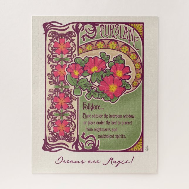Pink Flowers, Dreams, and Magic Art Nouveau Style Jigsaw Puzzle (Vertical)