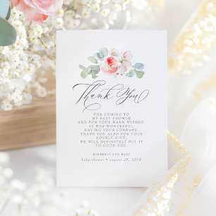 Pink Flowers Elegant Baby Shower Thank You Card