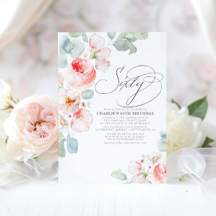 Pink Flowers Elegant Boho Sixty - 60th Birthday Invitation