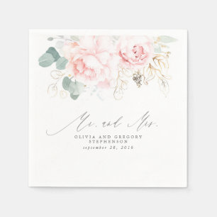 Pink Flowers Elegant Botanical Mr and Mrs Napkins