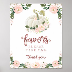 Pink Flowers Fall Pumpkin Baby Shower Favours Sign