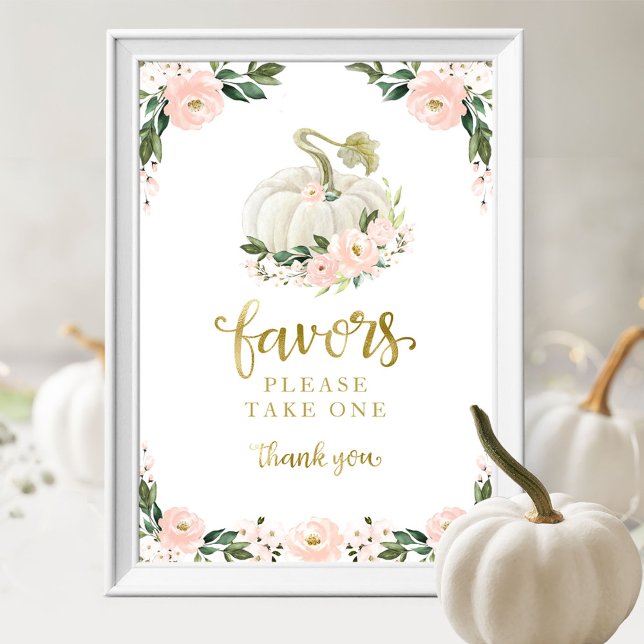 Pink Flowers Fall Pumpkin Baby Shower Favours Sign (Creator Uploaded)