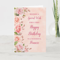 Pink Flowers Fiancée Birthday Card