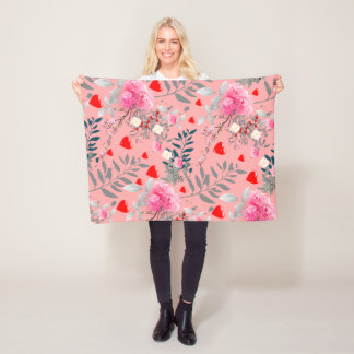 Pink flowers field fleece blanket