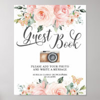 Pink Flowers Floral Birthday Guest Book Photo Sign