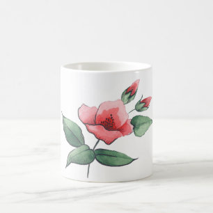 pink flowers, floral  botanical red green coffee mug