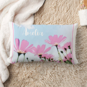 Pink Flowers Floral Mum Name Mother's Day Lumbar Cushion