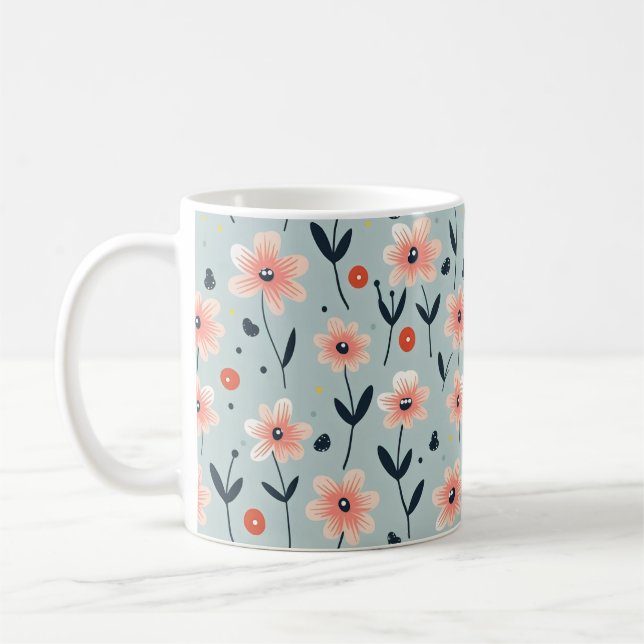 Pink Flowers Floral Pattern Coffee Mug (Left)