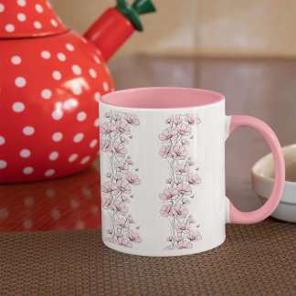Pink Flowers floral pattern coffee mug