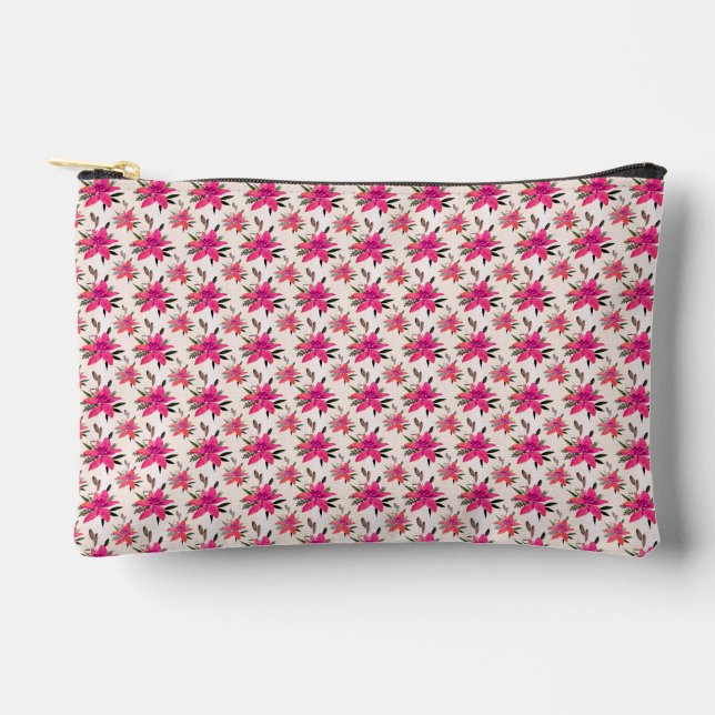 Pink Flowers Floral Pattern Design Accessory Pouch (Front)