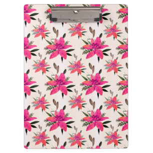 Pink Flowers Floral Pattern Design Clipboard