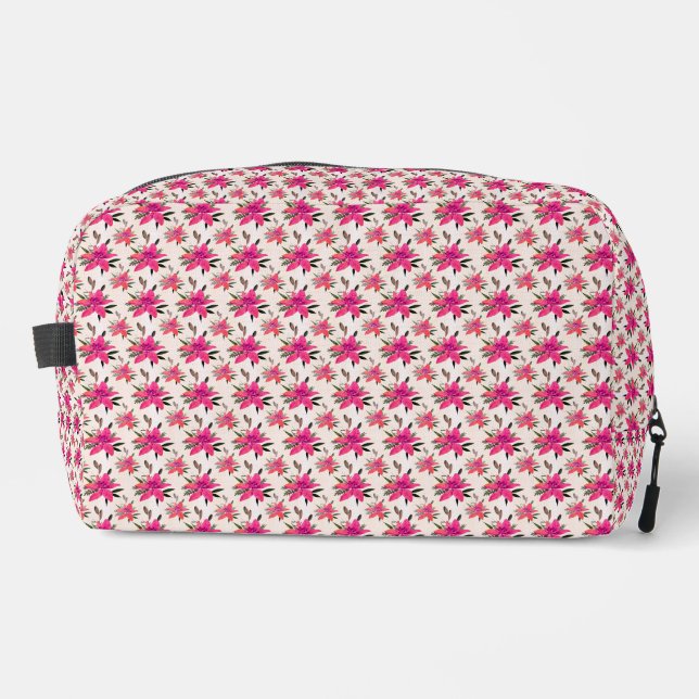Pink Flowers Floral Pattern Design Dopp Kit (Front)