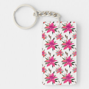 Pink Flowers Floral Pattern Design Key Ring