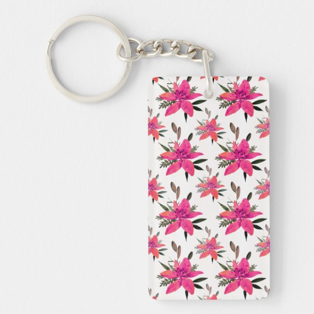 Pink Flowers Floral Pattern Design Key Ring (Front)