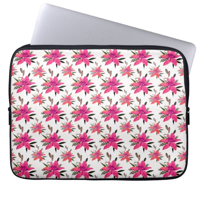 Pink Flowers Floral Pattern Design Laptop Sleeve (Front)