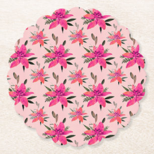 Pink Flowers Floral Pattern Design Paper Coaster