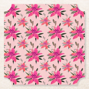 Pink Flowers Floral Pattern Design Paper Coaster