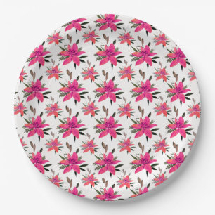 Pink Flowers Floral Pattern Design Paper Plate