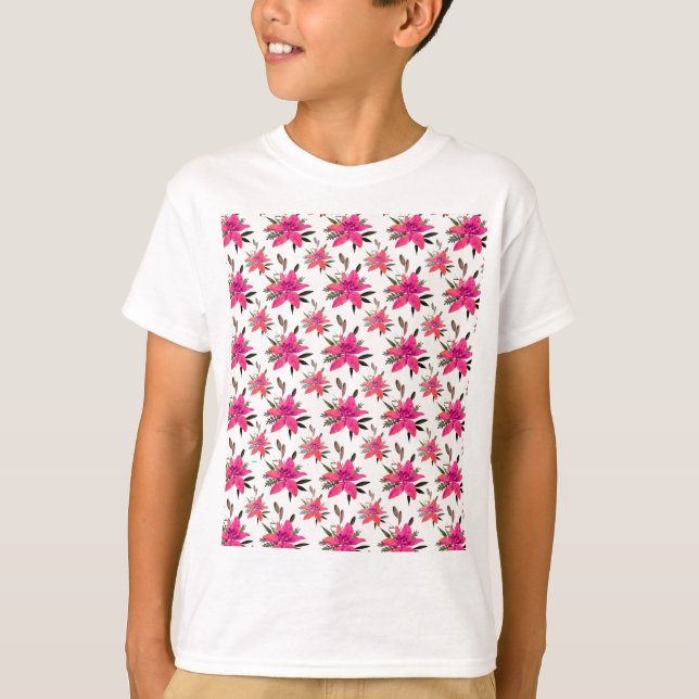 Pink Flowers Floral Pattern Design T-Shirt (Front)
