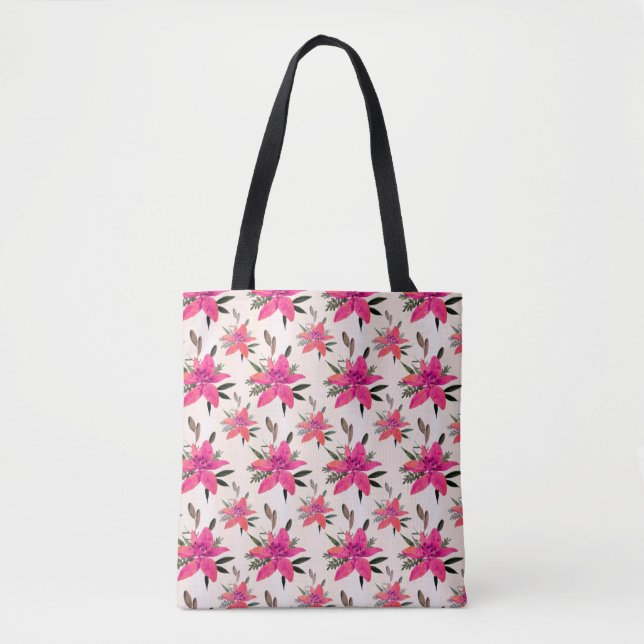Pink Flowers Floral Pattern Design Tote Bag (Front)