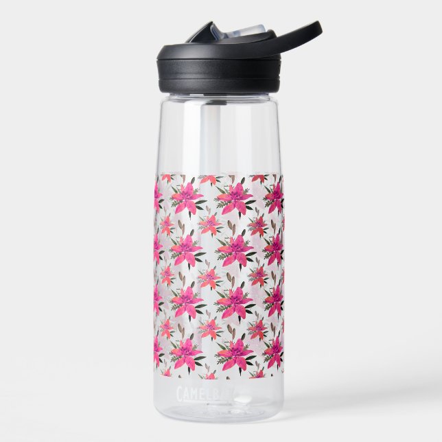 Pink Flowers Floral Pattern Design Water Bottle (Left)