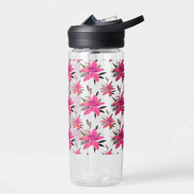 Pink Flowers Floral Pattern Design Water Bottle (Left)