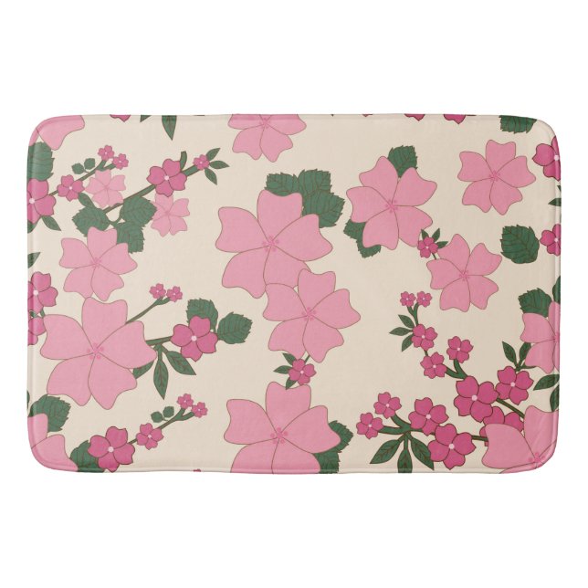 Pink Flowers, Floral Pattern, Pattern Of Flowers Bath Mat (Front)