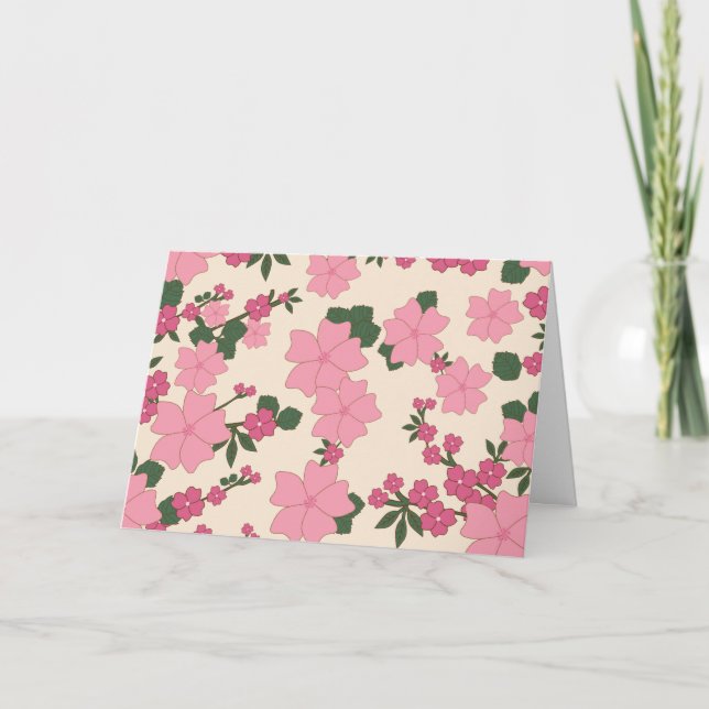 Pink Flowers, Floral Pattern, Pattern Of Flowers Card (Front)