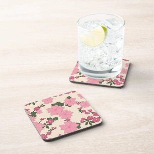 Pink Flowers, Floral Pattern, Pattern Of Flowers Coaster