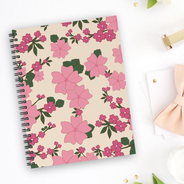 Pink Flowers, Floral Pattern, Pattern Of Flowers Notebook (Creator Uploaded)