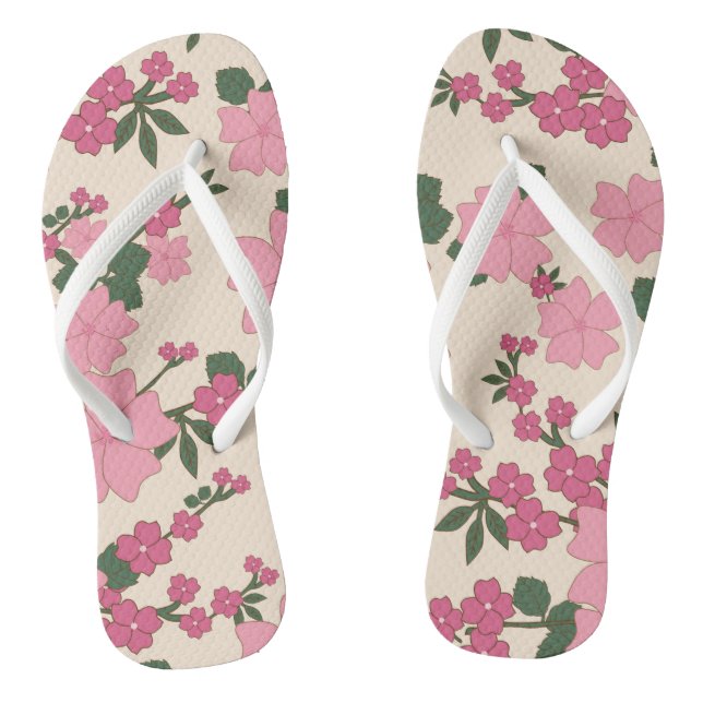 Pink Flowers, Floral Pattern, Pattern Of Flowers Thongs (Footbed)