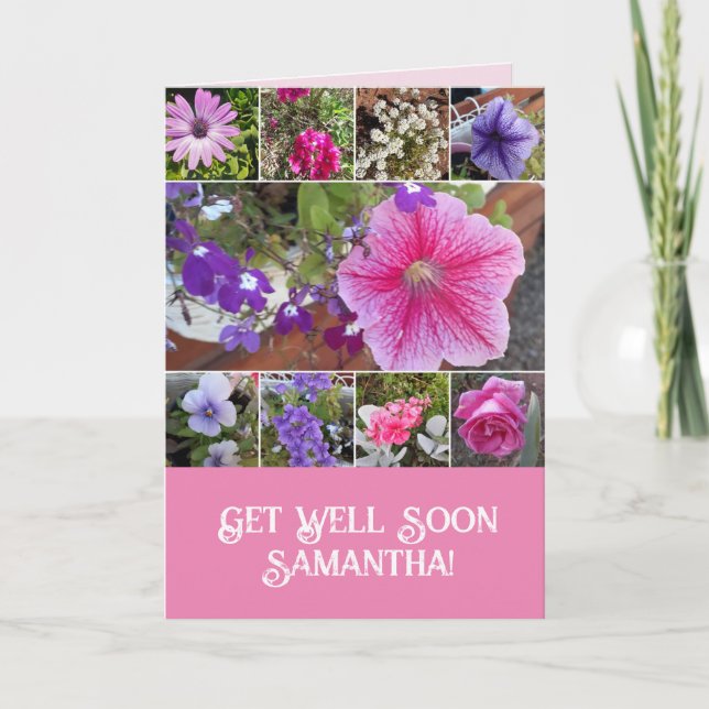 Pink Flowers Floral Rose Petunia Daisy Get Well Card (Front)