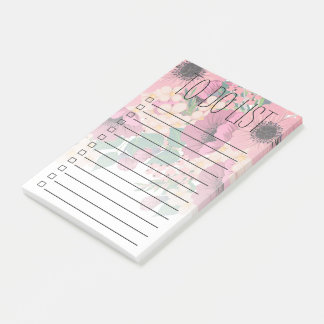 Pink Flowers Floral To Do List or Grocery List Post-it Notes