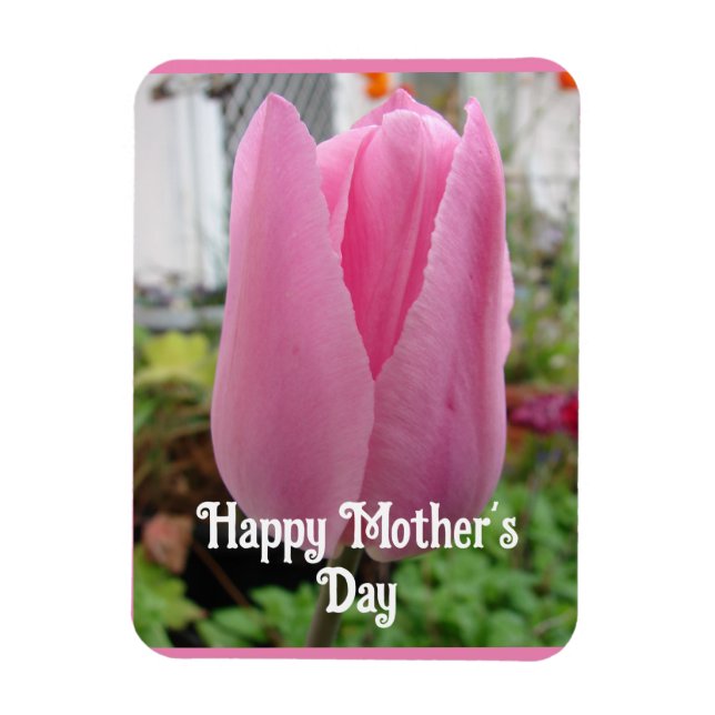 Pink Flowers Floral Tulip Tulips Mothers Day Card Magnet (Vertical)