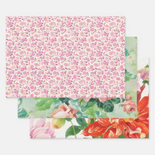 Pink Flowers Floral Vintage Style Wrapping Paper