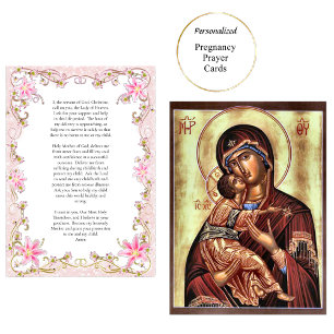 Pink Flowers Frame Orthodox Pregnancy Prayer Card