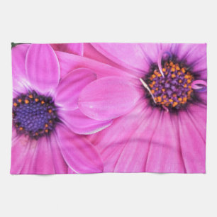 Pink Flowers Gerbera Daisy Floral Tea Towel