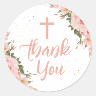 Pink Flowers Girl Baptism Thank You Classic Round Sticker