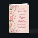 Pink Flowers Girlfriend Birthday Card<br><div class="desc">A beautiful card for your girlfriend on her birthday with pastel pink flowers and rose gold effect details.</div>