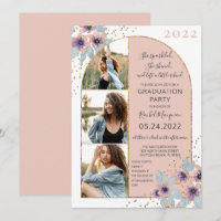 Pink Flowers Glitter Confetti Photo Graduation