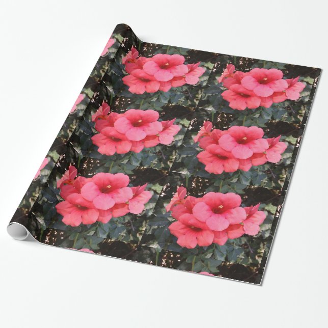 Pink Flowers Glossy Wrapping Paper (Unrolled)