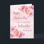 Pink Flowers Godmother Happy Mother's Day Card<br><div class="desc">Happy Mother's Day card for godmother with blush pink and purple vintage watercolor roses and lilacs and heartfelt verse.</div>