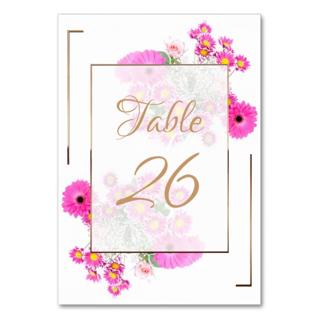 Pink Flowers/Gold Trim Table Number (Front)