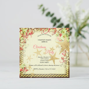 Pink flowers, golden stars and golden Santa Claus
