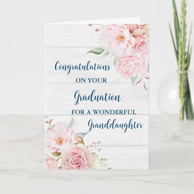 Pink Flowers Granddaughter Graduation Card (Front)