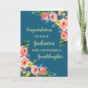 Pink Flowers Granddaughter Graduation Card