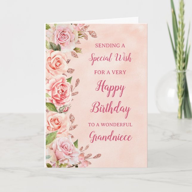 Pink Flowers Grandniece Birthday Card (Front)