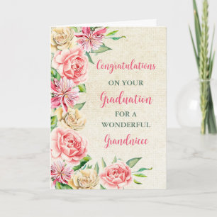 Pink Flowers Grandniece Graduation Card