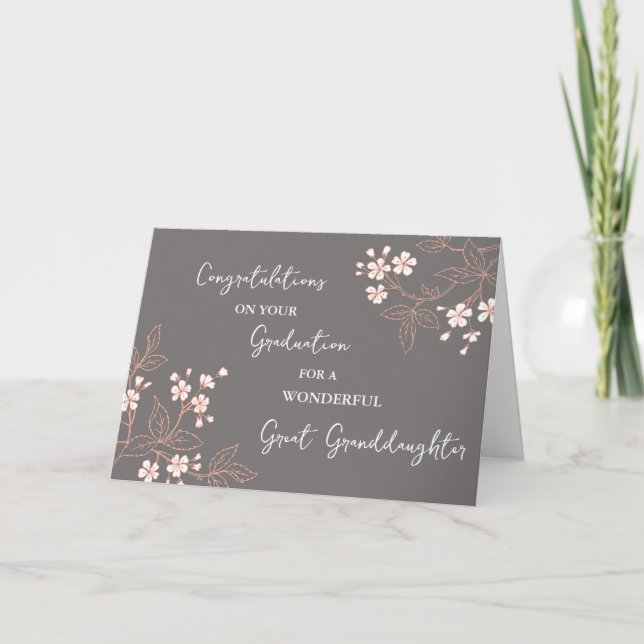 Pink Flowers Great Granddaughter Graduation Card (Front)